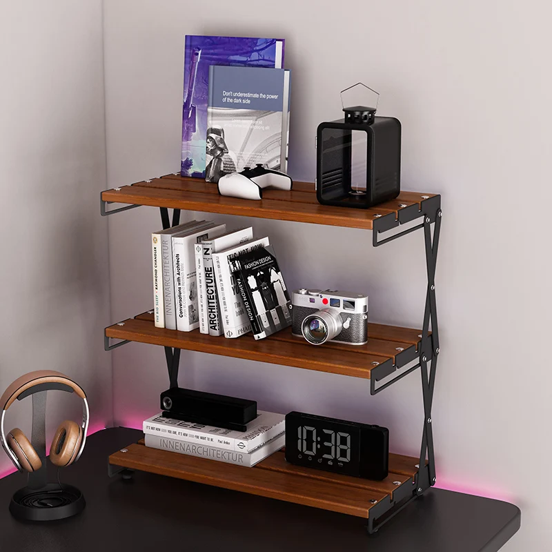 Bookcases Outdoor Shelf Stainless Steel Portable 3-Layer Multifunctional Camping Desktop Desk Folding Storage Shelf Bookshelf