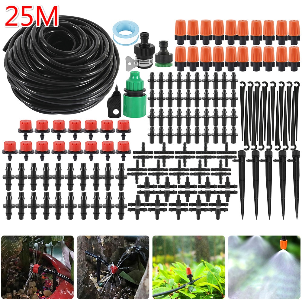 25M Irrigation Spray DIY Drip Irrigation System Automatic Watering Garden Hose Micro Drip Watering Kits with Adjustable Drippers