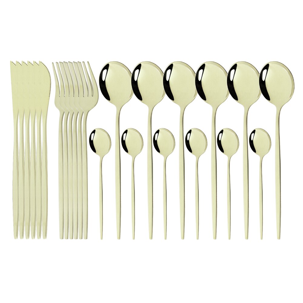 Pink Gold Cutlery Set Stainless Steel Dinnerware Set 24Pcs Knives Forks Coffee Spoons Flatware Set Kitchen Dinner Tableware Set: Champagne