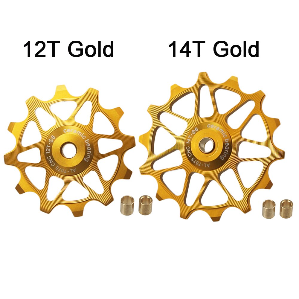2 stücke 12T 14T Fahrrad Keramik Lagerbier Schaltwerk Rolle führen Rolle Leerlauf Für SHIMANO SRAM DEORE GX Jockey Rad Fahrrad Teile: 12T 14T Gold