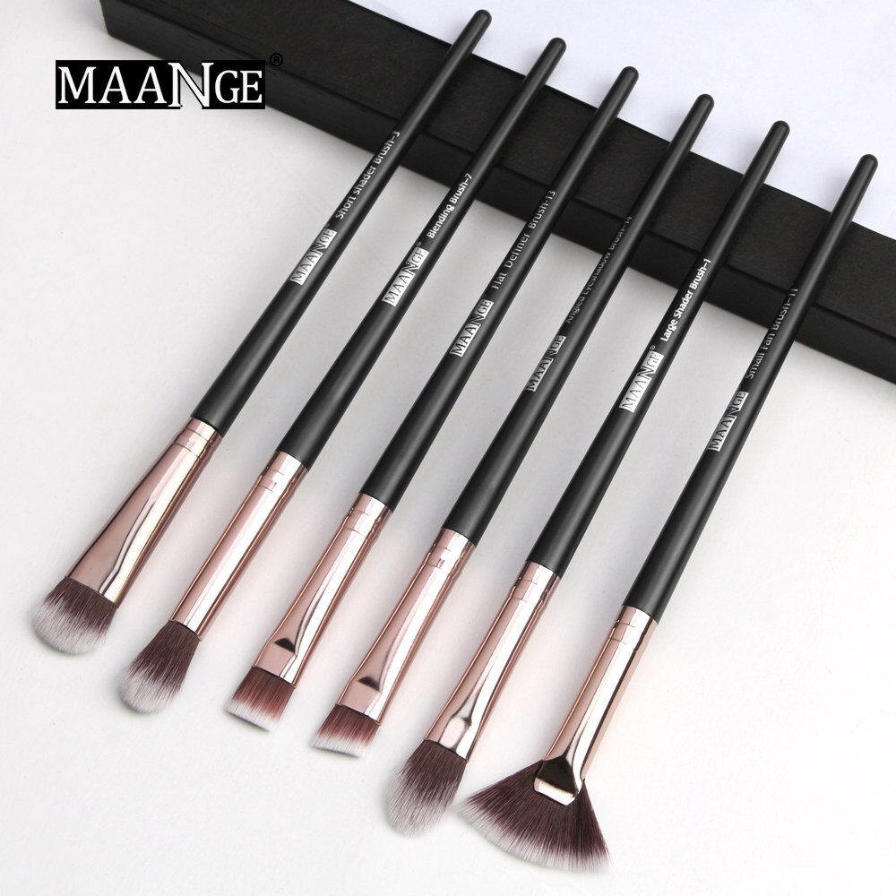 Maange pro 3/5/6 makeup børster sæt øjenskygge blending eyeliner øjenvipper øjenbryn børster til makeup bærbart øjenbørste sæt: 6 stk. sort