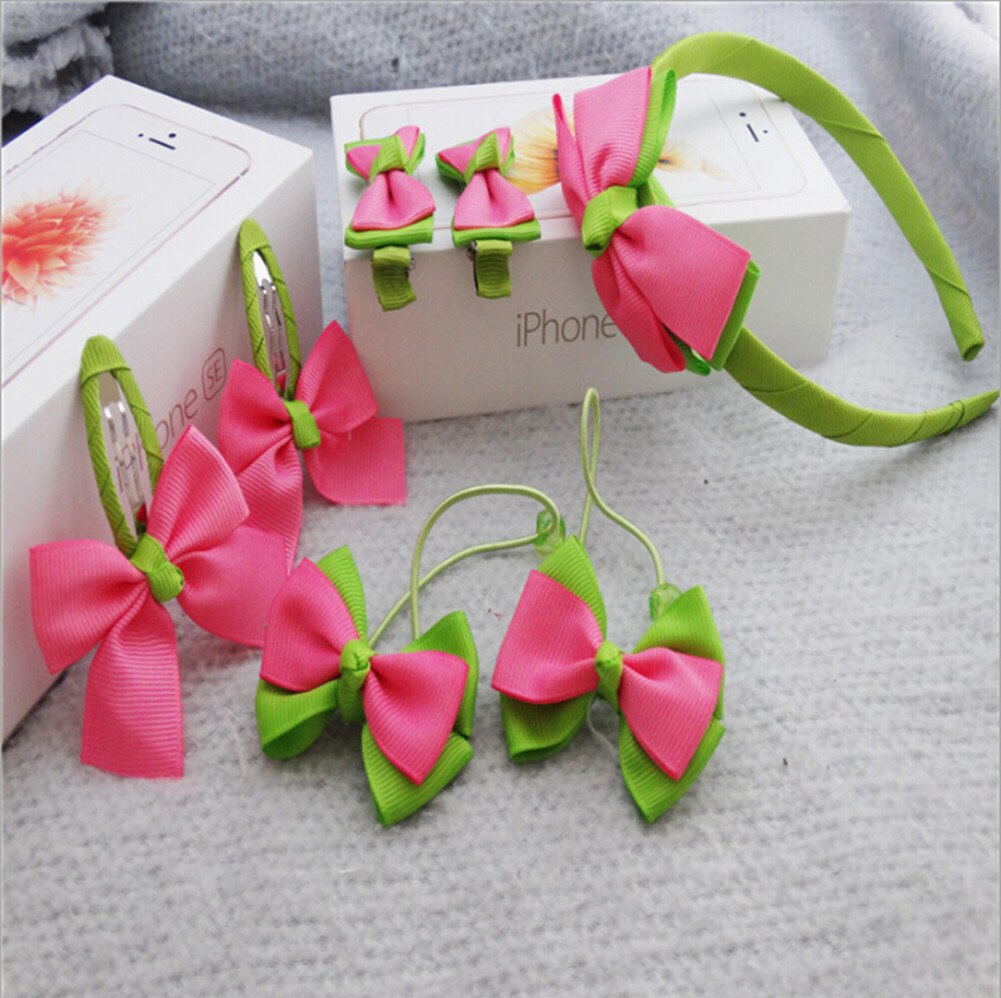 7 stuks/set schattige kindermeisjes baby kerst hoofdband grappige peuter strik haarspeld haarband accessoires kleurrijke hoofddeksels mooie: Roos rood groen
