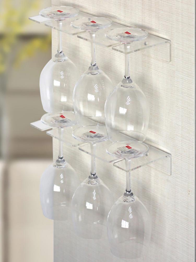 Clear Acrylic Wine Glass Rack Under Cabinet Stemware Wine Goblet Holder Kitchen Glasses Storage for Holds 3 Wine Glasses