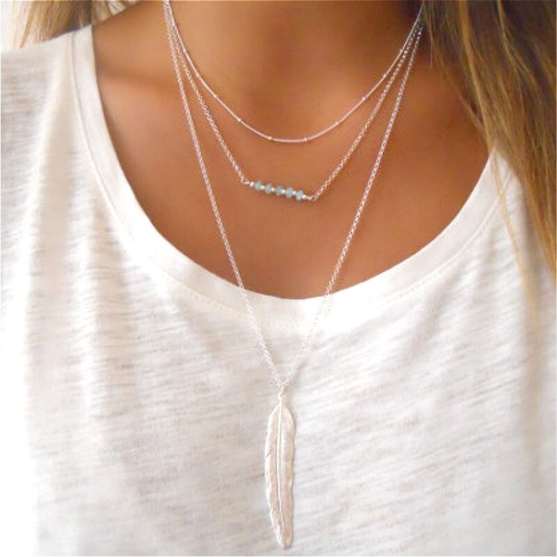 Torques Women Feather Necklace Long Sweater Chain Statement Jewelry Necklaces