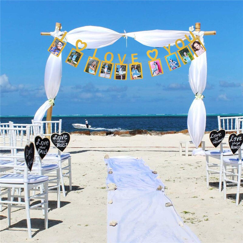 I LOVE YOU Photo Banner Heart Garland Banner for Valentines Day Wedding Engagement and Party Decoration Supplies