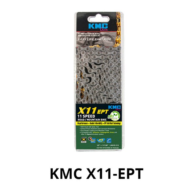 Kmc  x8 x9 x9sl x10 x10sl x11sl x12 cykelkæde 9s 10s 11s guld til mtb/landevejscykel til shimano/sram 8 9 10 11 speed 116l / kæde: Kmc  x11 ept