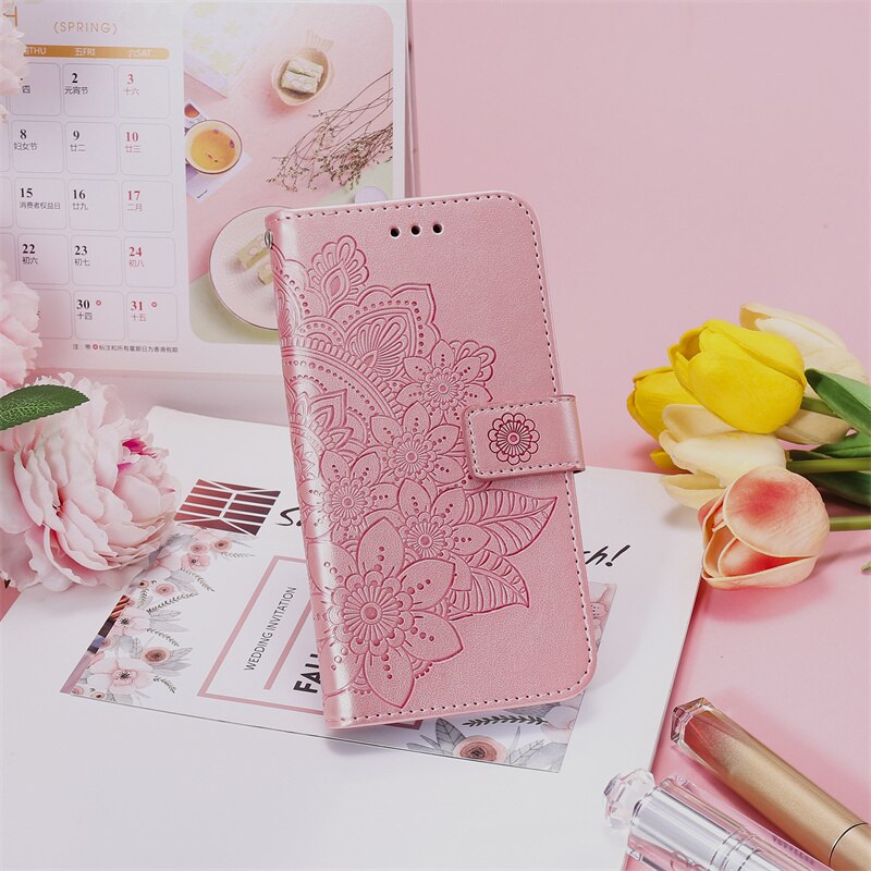 A03 rdzeń etui do Samsung Galaxy A03 rdzeń a03core A03S A 03 S A03 S A 03 S okładka wytłoczony siedmiopłatkowy kwiat klapki kabura Coque
