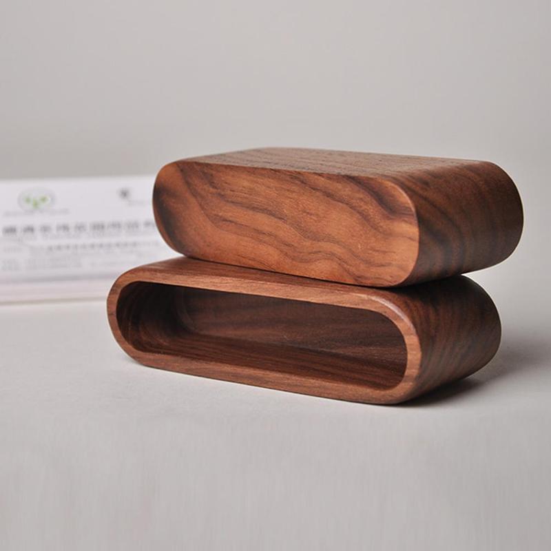 Vividcraft Office Desk Accessories Black Walnut Business Card Display Device Card Stand Memo Holder Wooden Desk Box Organizer
