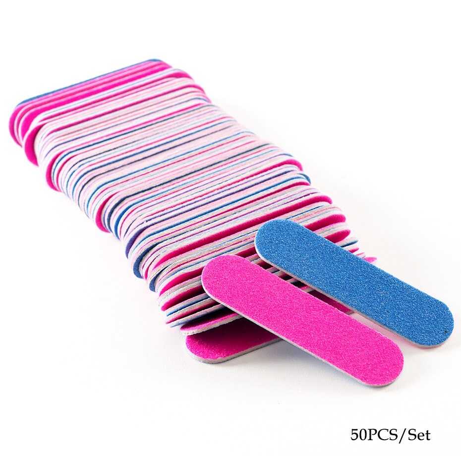 Double-sided Mini Nail File Buffer Nail Polish Sanding Buffer Pink Blue Sandpaper DIY Pedicure Nail Art Tool GL858: 858 50PCS