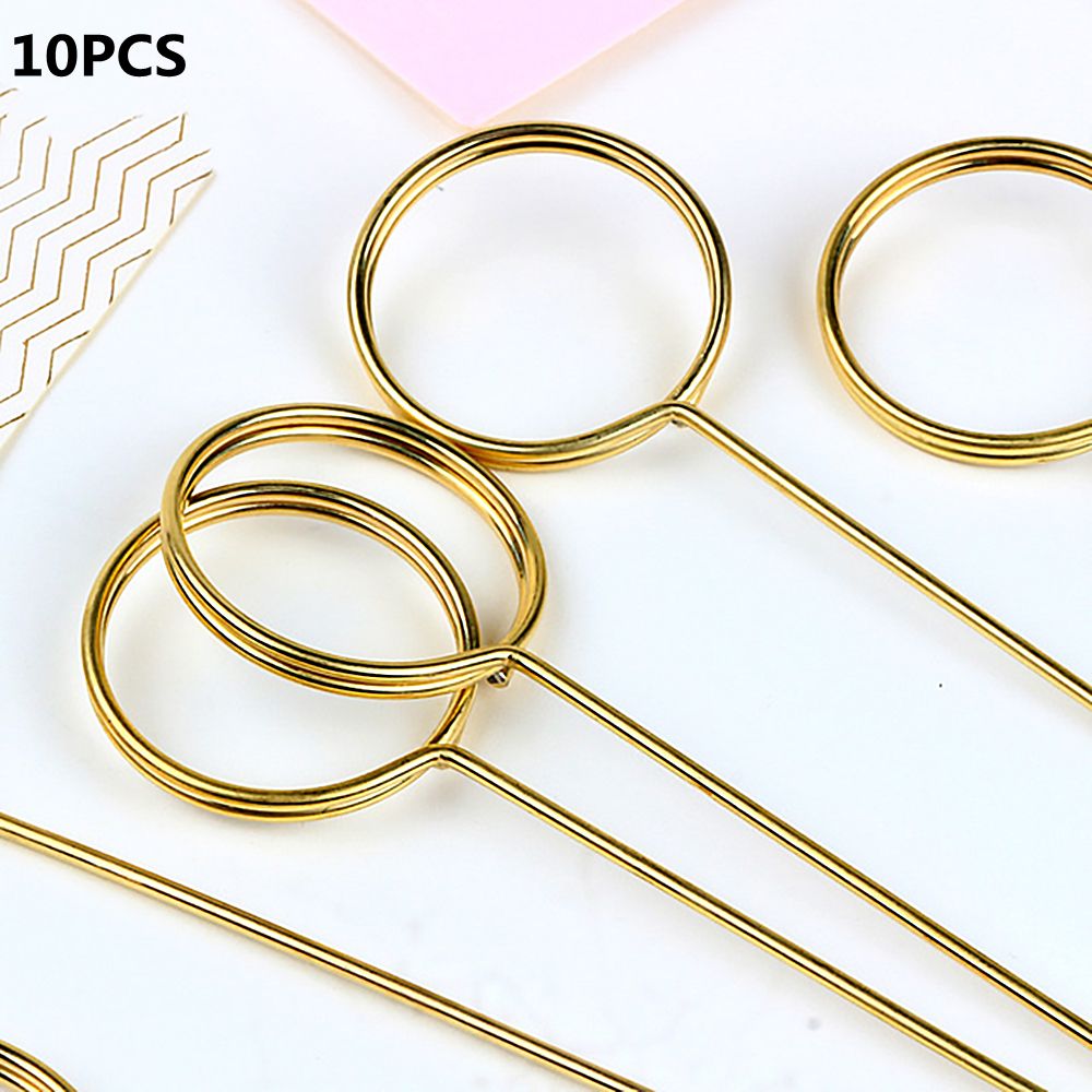 10PCS Golden Flower Bouquet Card Holder Stick Gold Metal Cake Card Flower Bouquet Clips Wedding Party DIY Crafts Accessories: circle