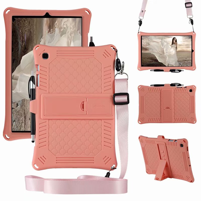 For Galaxy Tab S6 Lite 10.4 kids Case For Samsung Galaxy Tab S6 Lite P610 P615 Tablet Case Silicon Cover + pen + strap: pink