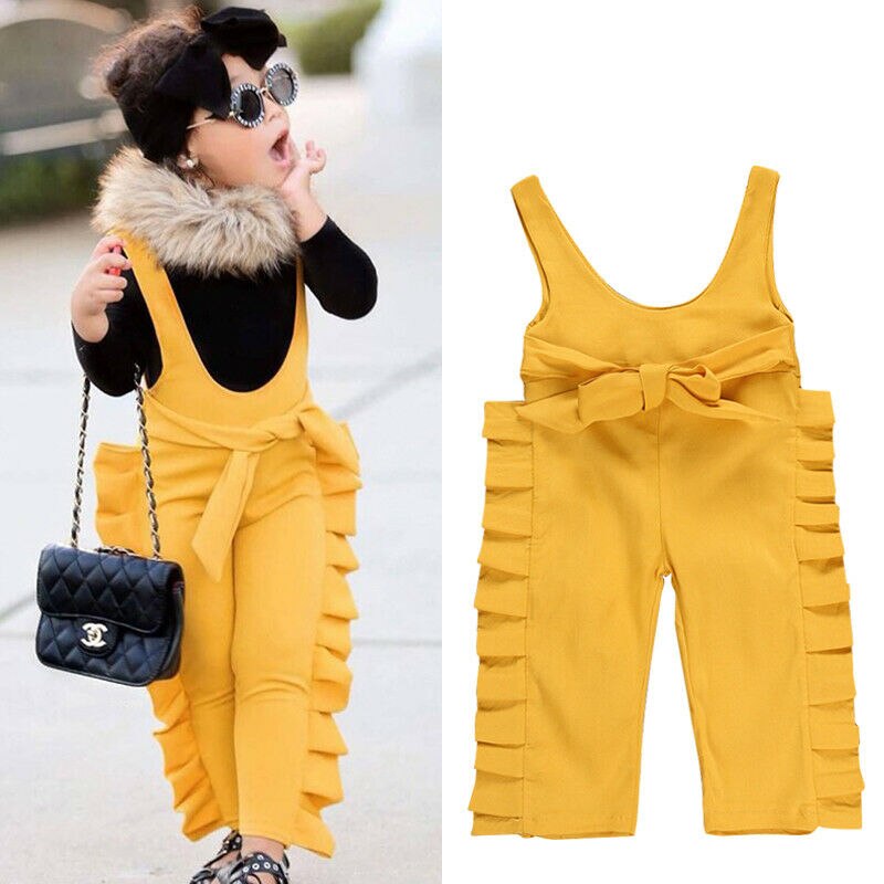 Crianças Meninas Do Bebê Calças Jardineiras Primavera Outono Algodão Cor Sólida Bowknot Suspender Calças Macacão Macacão Sunsuit 1-6Y Venda Quente