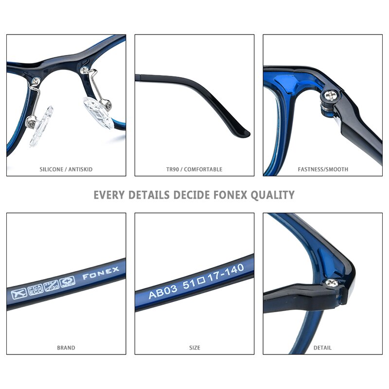 FONEX Ultem TR90 Anti Blue Light Glasses Men Goggles Protection Eyewear Blocking Antiblue Gaming Computer Eyeglasses Women AB03