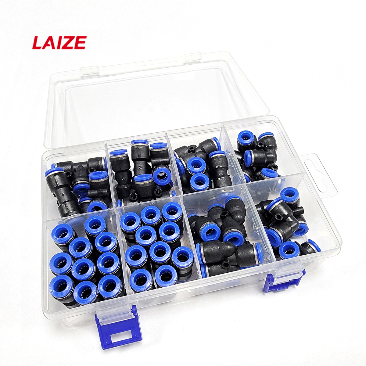 LAIZE-acoplamientos de manguera de plástico, accesorio neumático de empuje de ajuste rápido para aire PU/PE/PY/PV, codo recto en T, OD6mm, 8mm, PU-8, 50/72 unids/lote por caja