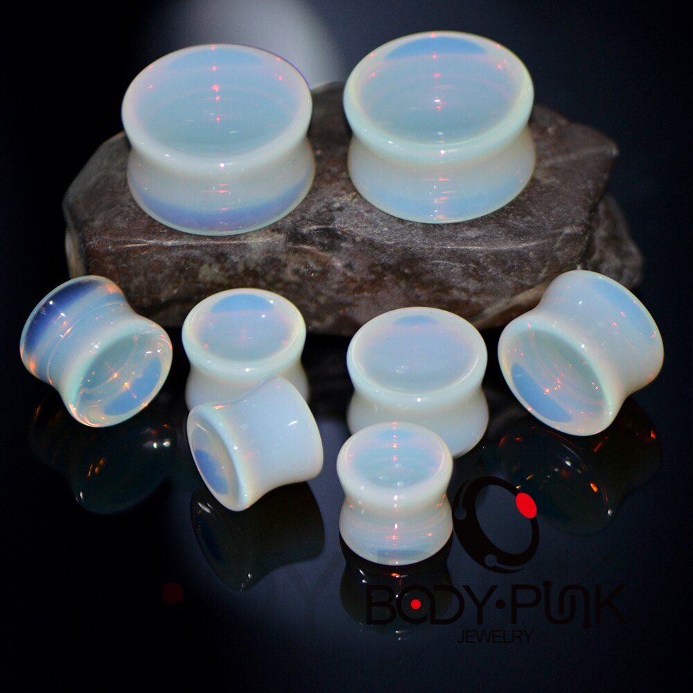 KÖRPER PUNK Neue Konkaven Stein Plugs und Tunnel Piercing Opalite Flesh Ohr Expander Gauges Bahren Körper Schmuck 2 stücke Set