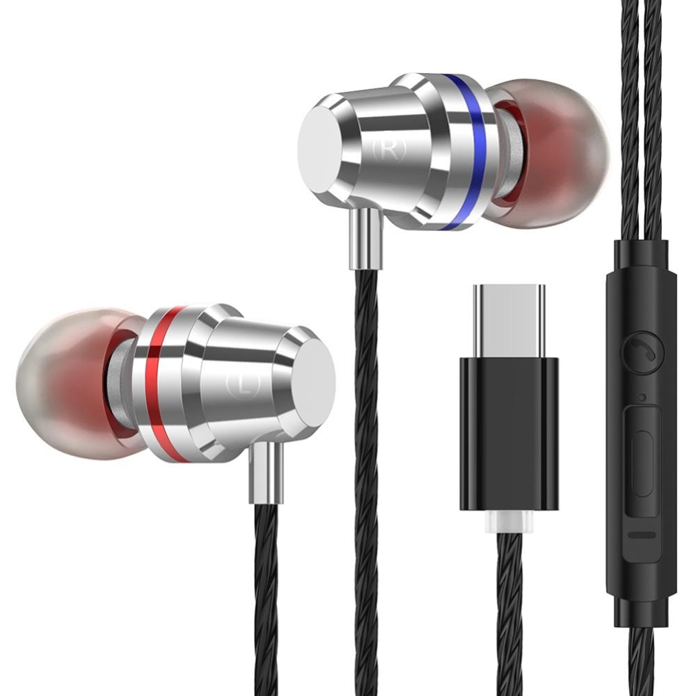 Earphones Sports Dual Drivers 4 Units Heavy Bass HiFi In-ear Wired Earphones Headphones Earbuds Type-C headset With Microphone