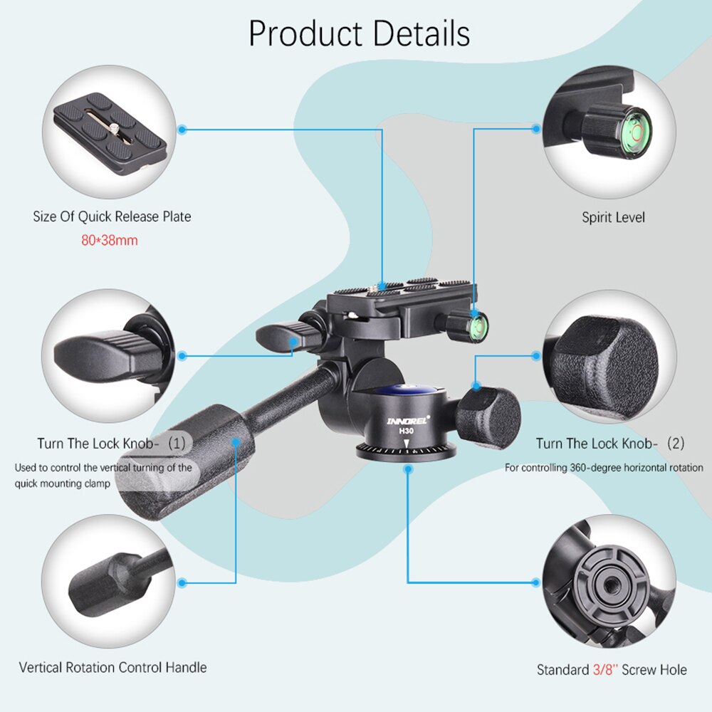 H30 Professionele Statief Pan Hoofd 360 Graden Glad Rotatie Hydraulische Demping Drie-Dimensionale Aluminium Mini Telefoon Video