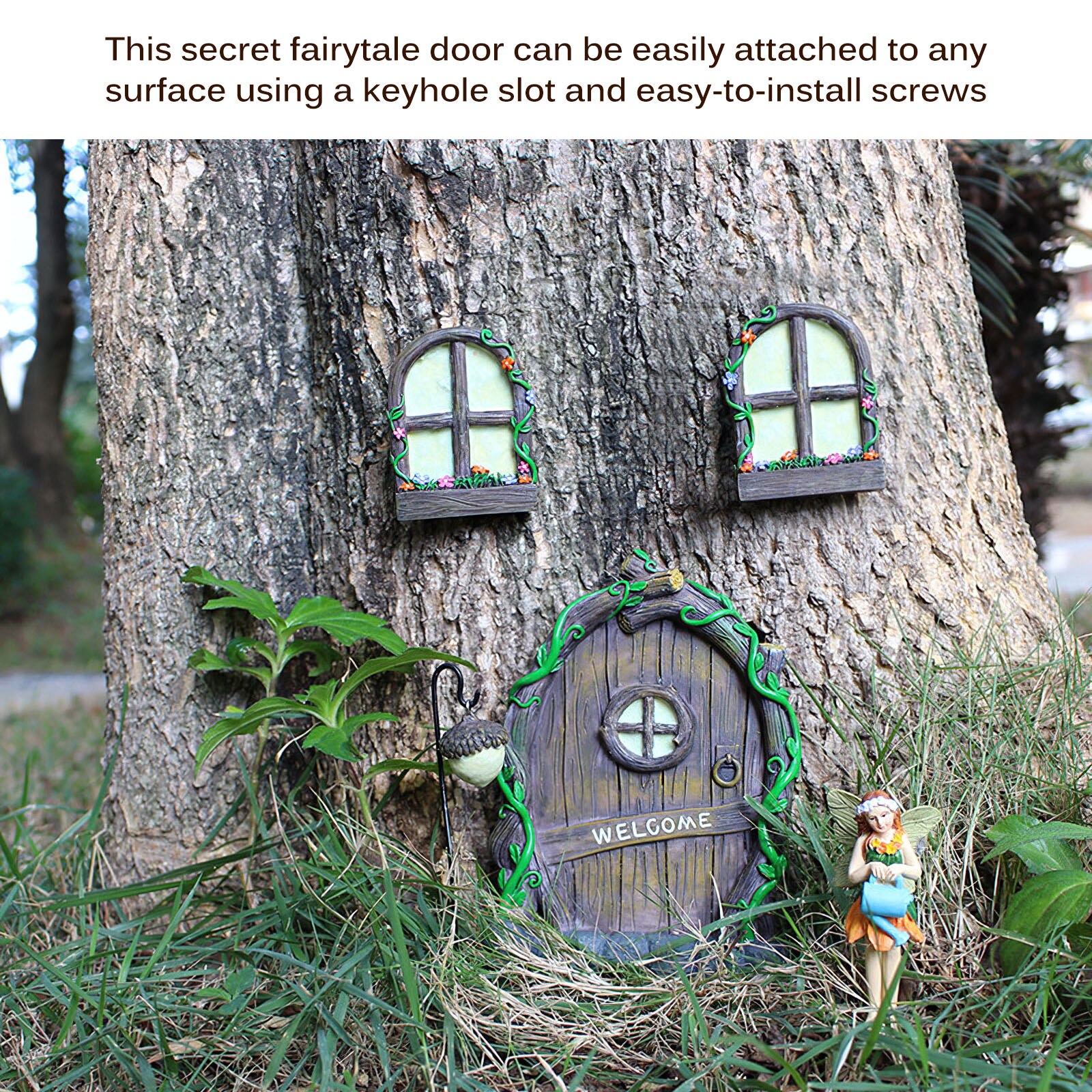 Bomen Gezicht Deur Venster Hars Decoratie Van Garden Fairy Deur Tuin Voor Outdoor Mysterieuze Binnenplaats Tuinbeelden Sculpturen