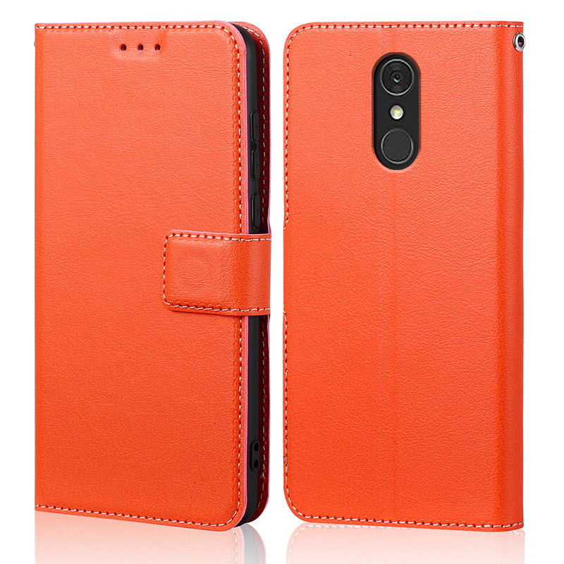 Funda con tapa de silicona para LG Q7 Q 7 Plus Q7 + Cartera de lujo de cuero PU bolsas de teléfono magnéticas fundas para LG Q7 con tarjetero: Naranja