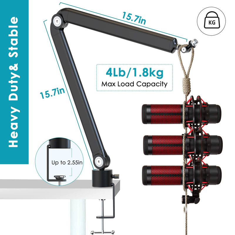 Microfoonarm, 360 ° Draaibare microfoonstandaard, microfoonhouder met 3/8"5/8" adapters, microfoonarm met accessoires, microfoonarm