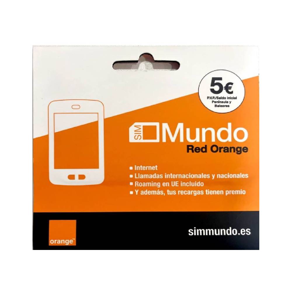 Tarjeta Sim Prepago Orange con 5€ de Saldo, Tarjeta SIM Micro Nano de Prepago, ORANGE MUNDO 5 ROAMING EUROPA INCLUÍDO, Activacion con Tus Datos.