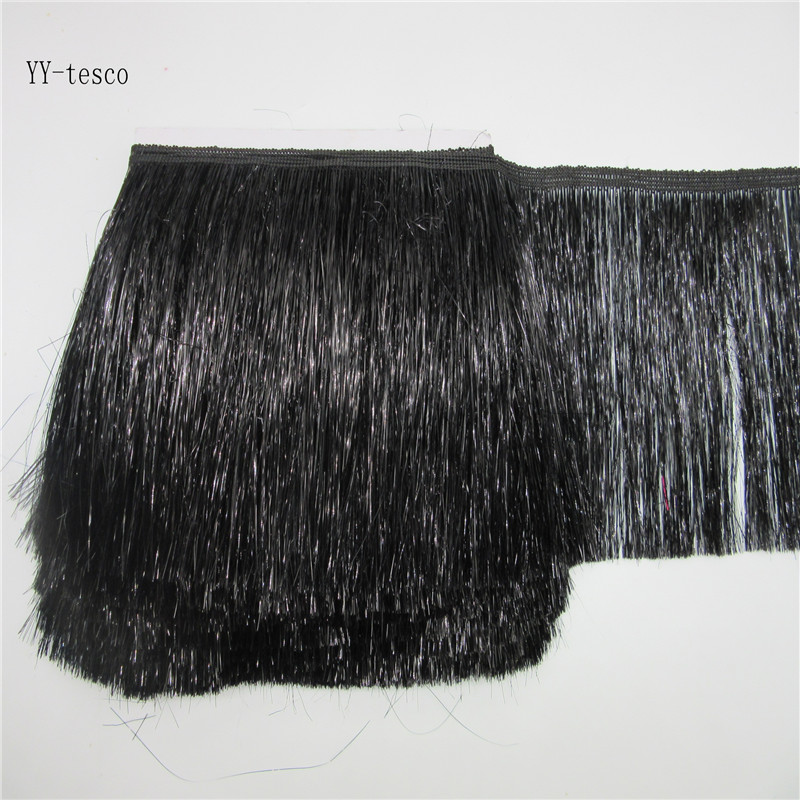Cinta de encaje con flecos de zafiro, 10 metros, 20cm de ancho, adorno de flecos y borlas para vestido Latino DIY, accesorios de ropa de escenario: 10 Meters / black