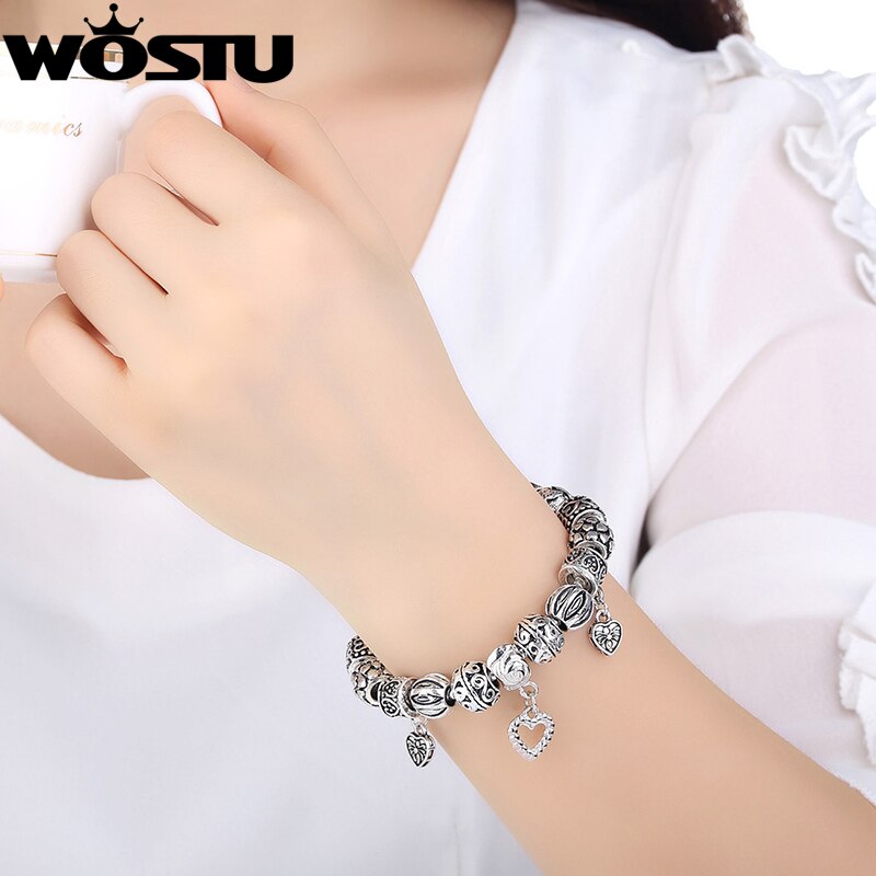 WOSTU Silver color DIY Beads Bracelet for Women Jewelry Original Charm Bracelets Pulseira XCH1431