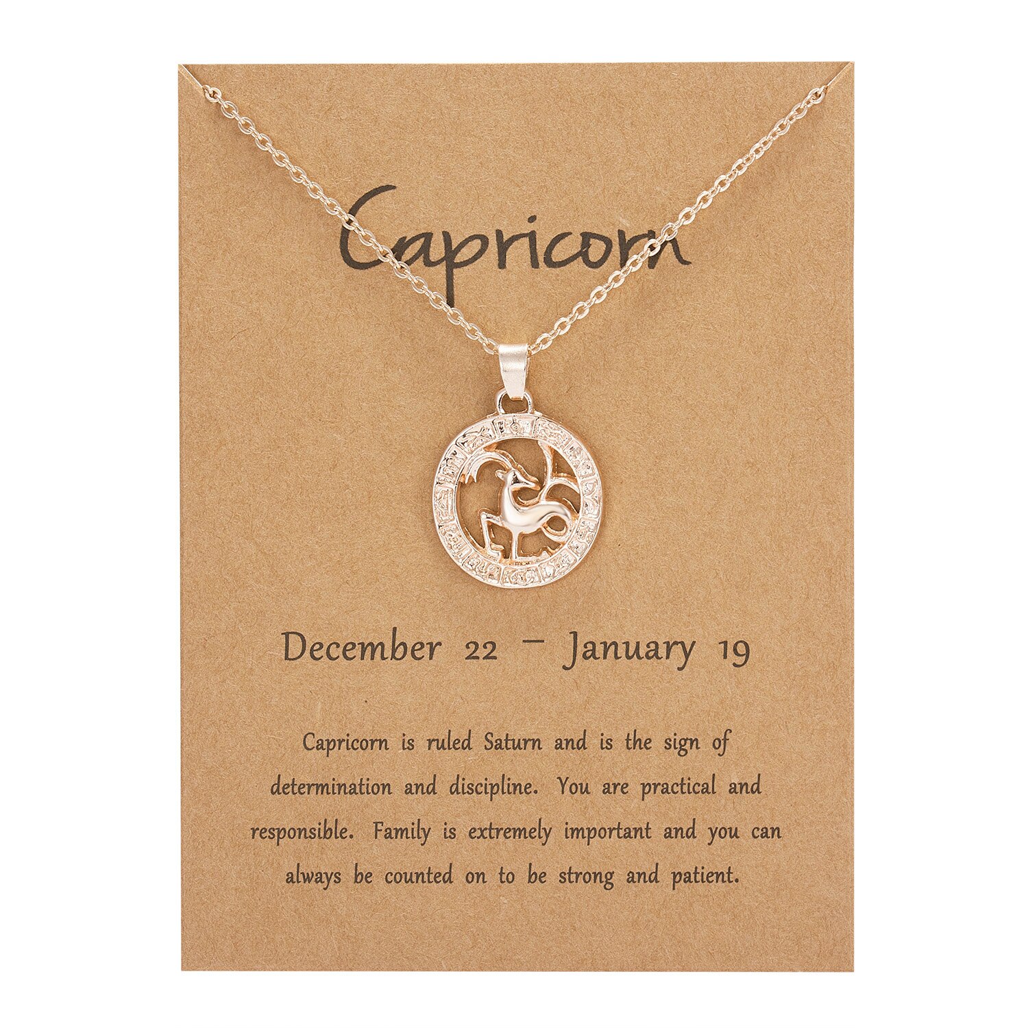 Trendige halsketten mit anhängern 12 sternzeichen-motiven in roségold für damen und herren – löwe-motiv, ideal als grußkarte, geburtstagsgeschenk oder familienschmuck.: Steinbock
