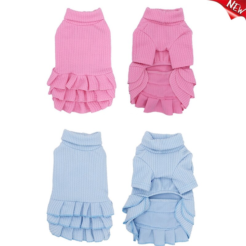 Comfortabele Huisdier Rok Puppy Hond Jurk Zachte Warme Kleding Hond Kleding Duurzaam Leuke Kat Trui Rok Herfst Winter Roze blauw