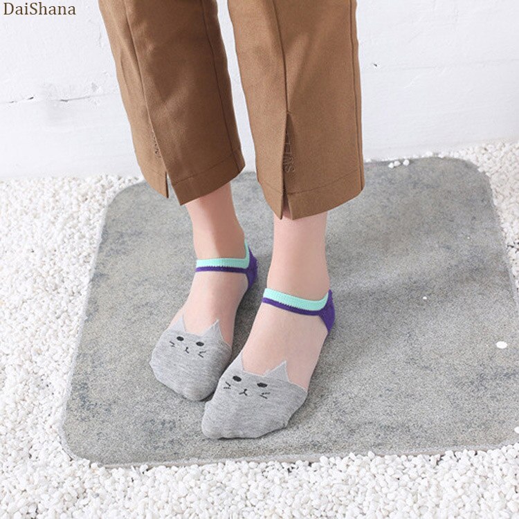 5 pares de verão dos desenhos animados meias de gato bonito animal meias femininas engraçado invisível meias femininas algodão transparente barco dropship: 5