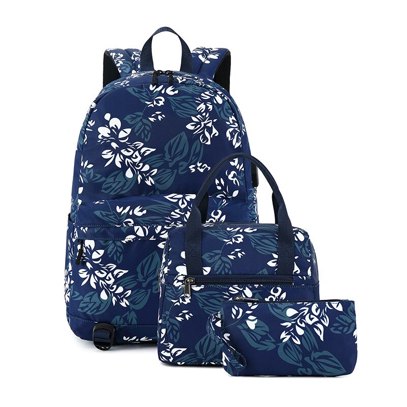 Sac à dos d'école pour adolescent, ensemble de sacs légers à la pour filles et femmes, sac de collège adapté à un sac d'ordinateur de 14 pouces: Deep Blue Set