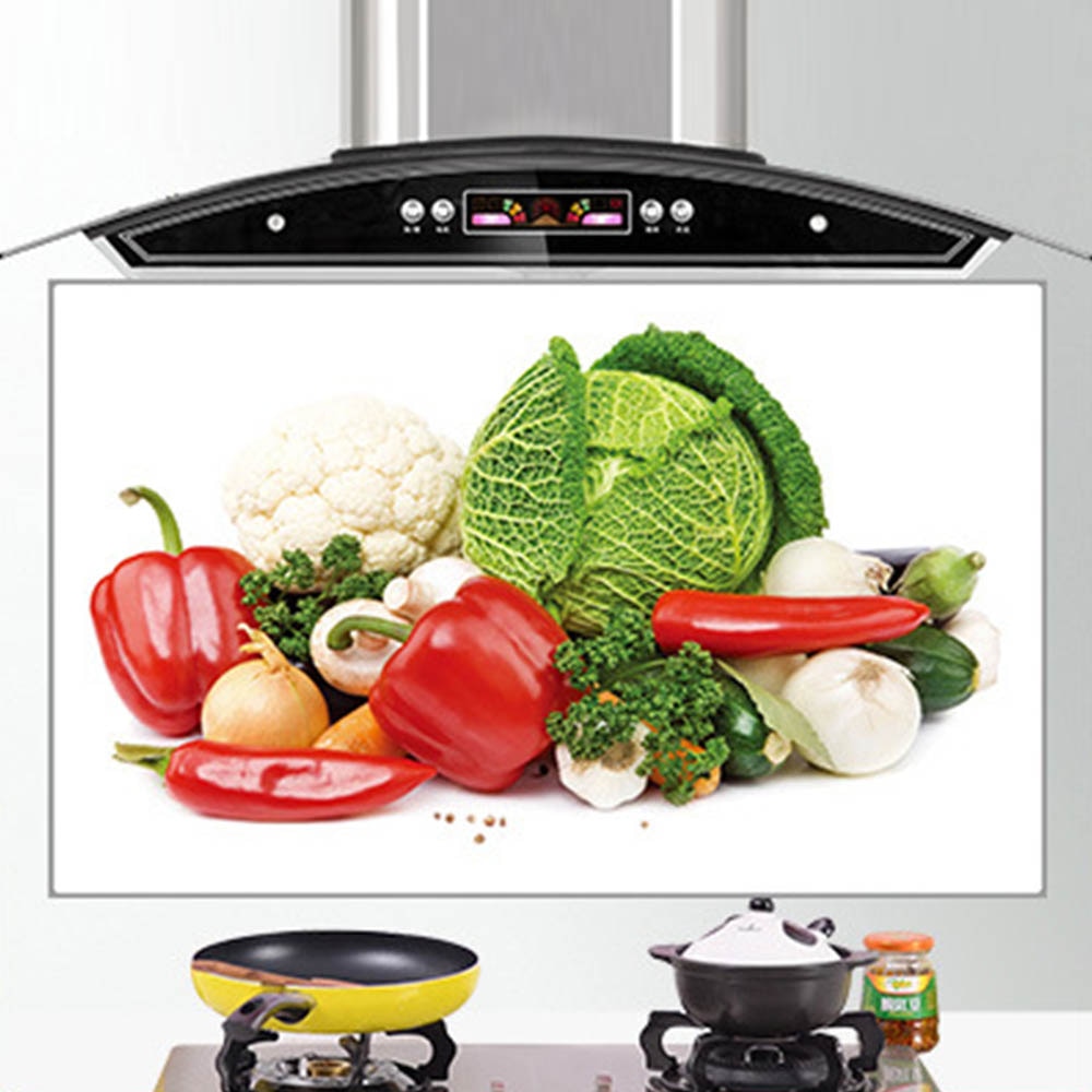 60*90cm impermeable Anti-aceite mancha papel de aluminio adhesivo de armario de cocina frutas verduras patrón de papel de pared decoración del hogar