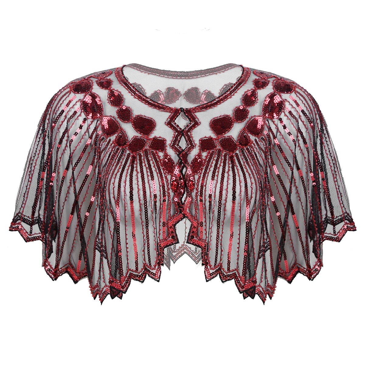 Femmes fête de mariage haussement d'épaules rétro Vintage 1920s châle enveloppes brillant Sequin perlé soirée Cape mariée châle boléro clapet couvrir: Black Burgundy
