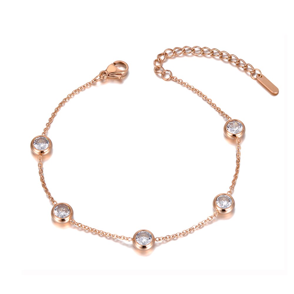 Lokaer Trendy Bohemen Rvs 5Pcs Cz Crystal Charm Armbanden Voor Vrouwen Meisjes Strand Chain & Link Armband Sieraden b20003: Rose Goud Kleur