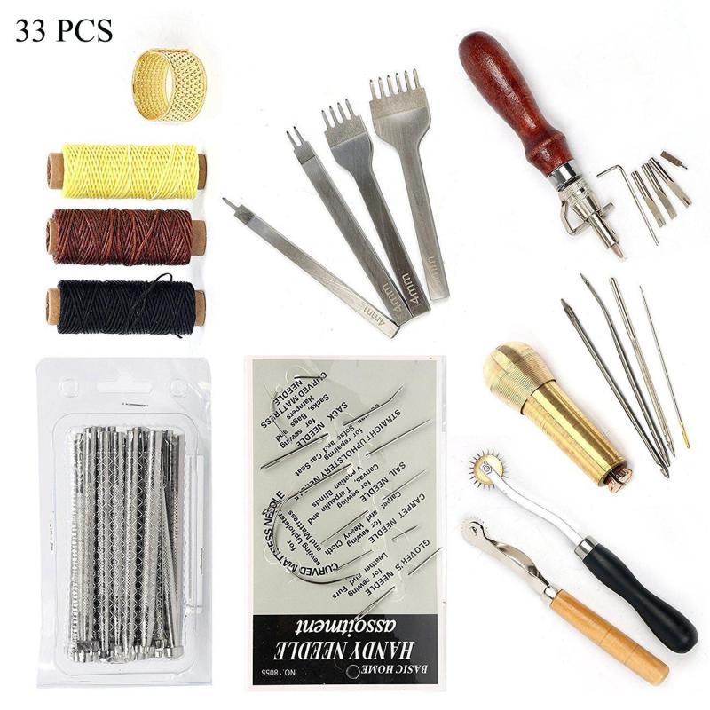 23/37/78Pcs Leather Craft Punch Tools Kit Hand Sewing Stitching Punch Carving Works Saddle Leathercraft Accessories