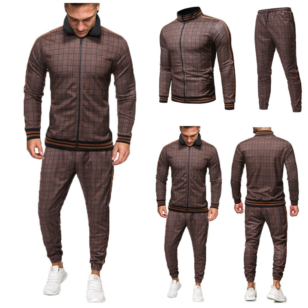 Men Sets Autumn Spring Sporting Suit Sweatshirt +Sweatpants Mens Clothing 2 Pieces Sets Slim Tracksuit #D