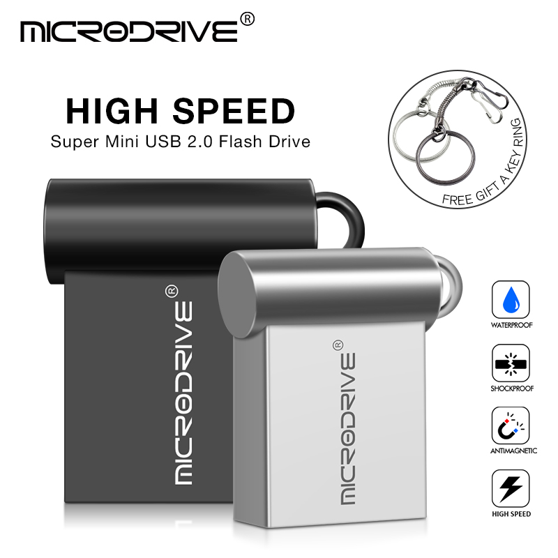 Super Mini Metalen USB Flash Drive 4GB 8GB 16GB 32GB 64GB 128GB 256GB 512GB Pen Memory Stick U Disk USB2.0 met Sleutelhanger Pendrive