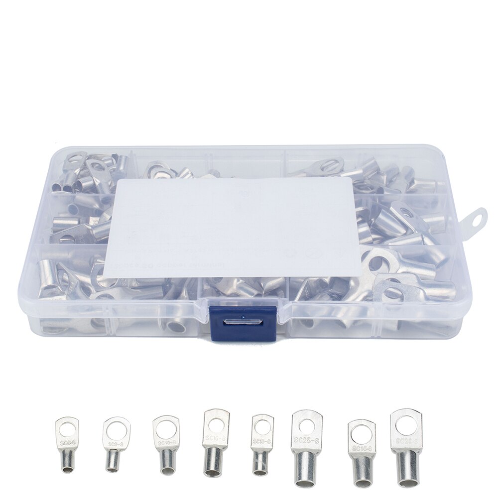 120pcs Bare Terminal Tinned Soldered Copper Crimped Tube Lug Terminal Kit for Auto: Silver 120pcs17.8X10