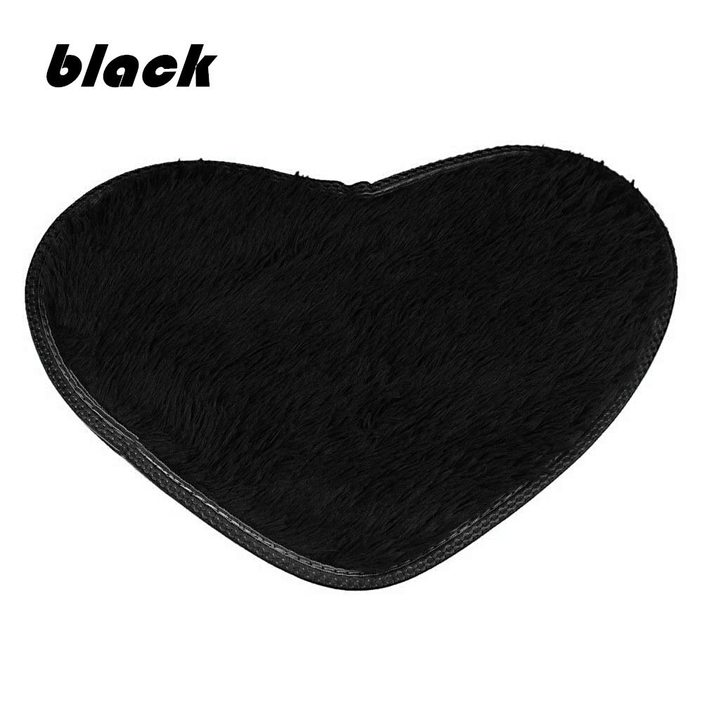 Ouneed hjerteformet fluffy tæppe shaggy gulvmåtte blød imiteret pels hjemme soveværelse behåret tæppe 40*28cm skridsikre sorte bademåtter  z30701
