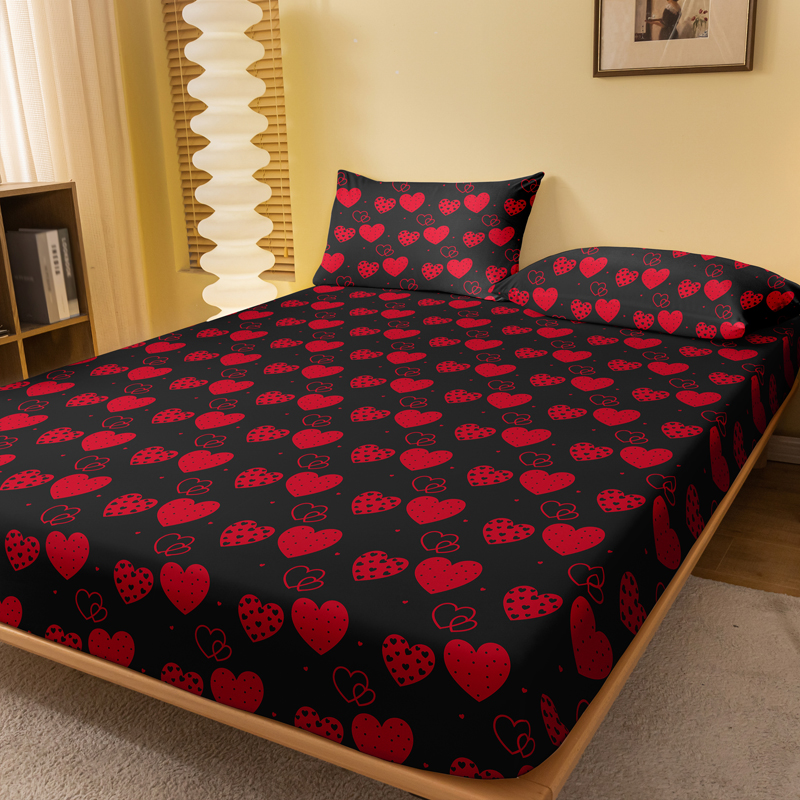 1 Lenzuolo con angoli opaco stampato semplice e moderno a forma di cuore, copriletto stampato per telecamera da letto, biancheria da letto (escluse federe): 140x200cm