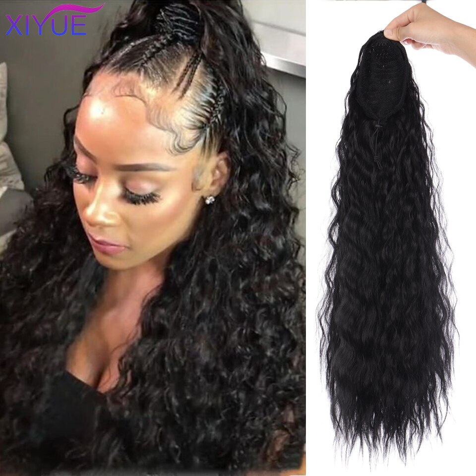 Xiyue Corn Golvend Lange Paardenstaart Synthetische Haarstukje Wrap Op Clip Hair Extensions Ombre Brown Pony Tail Hair Extensions Voor Vrouwen