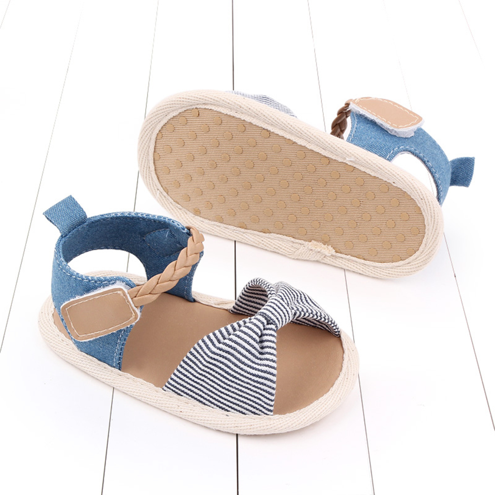 Neonate ragazzi a strisce Bowknot scarpe da bambino scarpe da spiaggia sandali scarpe romane fiocco a strisce scarpe da spiaggia sandali Prewalker