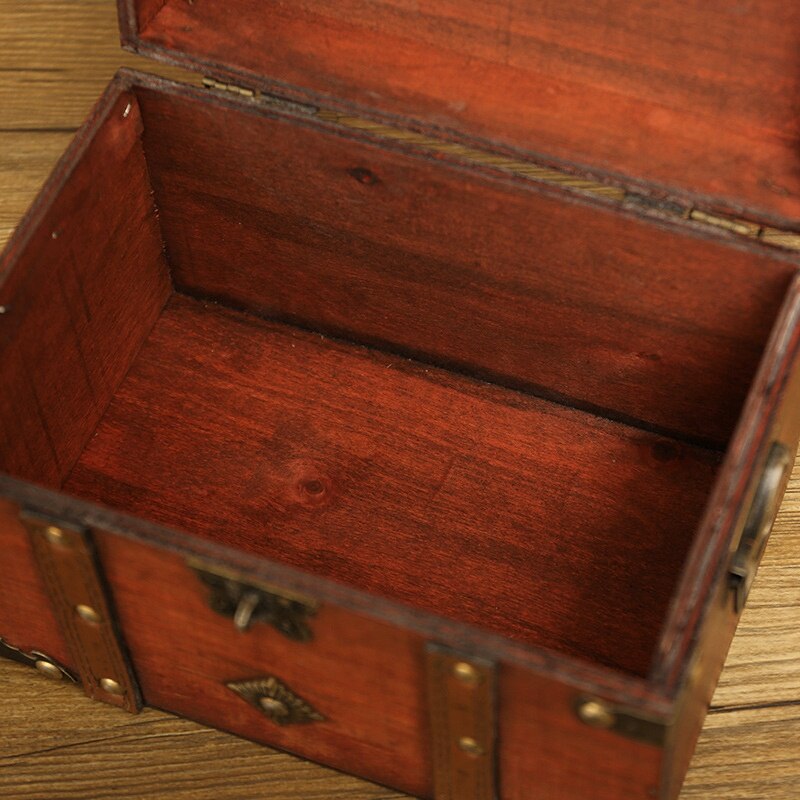 Retro Treasure Chest Wooden Jewelry Trinket Storage Box Case Holder With Lock
