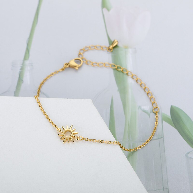 Schmuck Sonne Hohl Paar Armbänder Für Frauen Edelstahl Kette Armbinde Jahrgang Sonnenblumen Fußkettchen Boho Fuß Zubehör