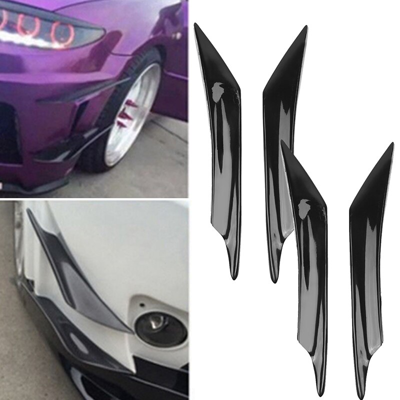 4 pieces of Universal Black Carbon Fiber Car Front Bumper Lip Rubber Fin Splitter Body Spoiler Canards Spoiler Car Accessories