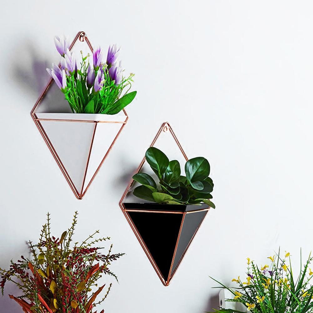 Maceta de acrílico + soportes de plantas de hierro Set de macetas colgantes para interiores jarrón geométrico decoración de pared contenedor macetas de plantas carnosas
