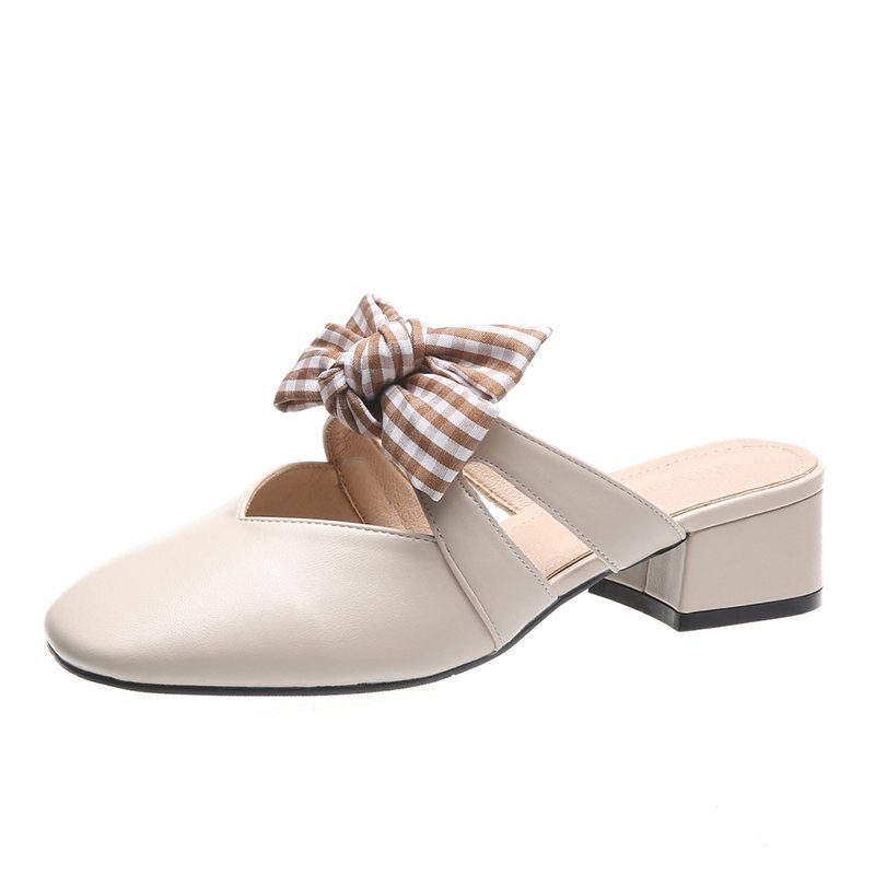 Zomer klassieke muiltjes slippers pu leer outdoor pantoffels platform dames vierkante neus schoenen muiltjes  q770: Beige / 7.5