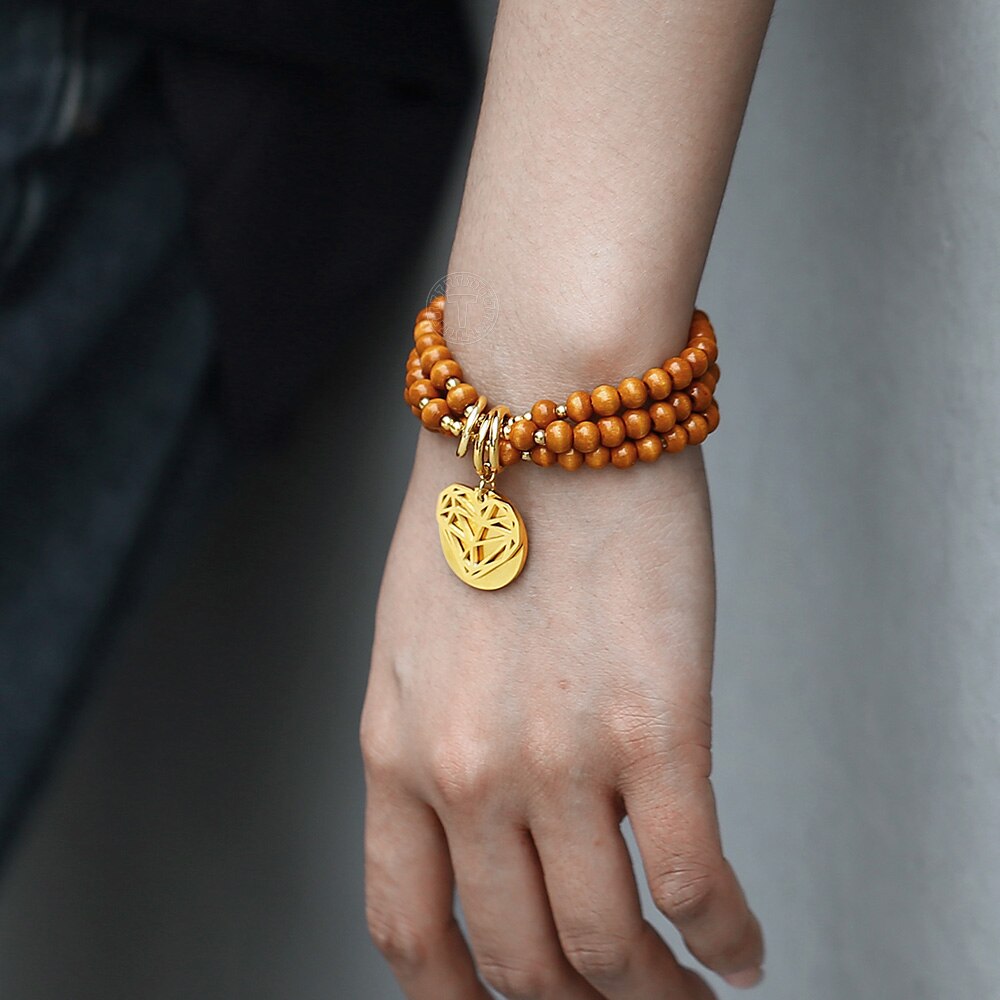 Graveren bedel hart liefde hanger armband dames heren houten meerlaagse houten streng kralen armband bohemien zomer  db284