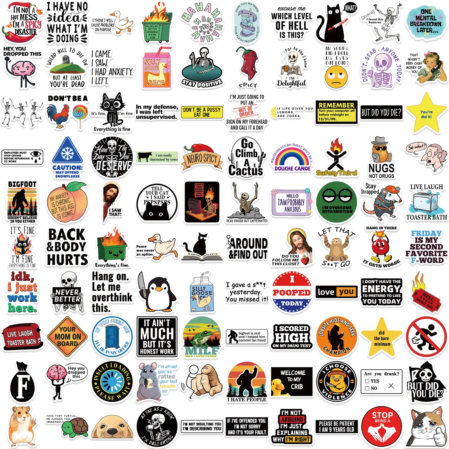 50/100 Uds pegatinas divertidas para adultos Meme botellas de agua pegatinas paquete pegatinas impermeables para portátil sombreros duros calcomanías sarcásticas