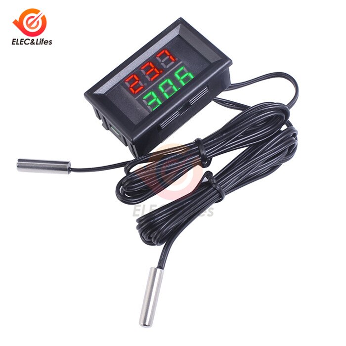 4-28V 3/4 Bit Precision LED Digital Temperature Controller thermostat Cooler Heater thermoregulator w/Dual NTC Waterproof Probe: 3-Bit Red Green